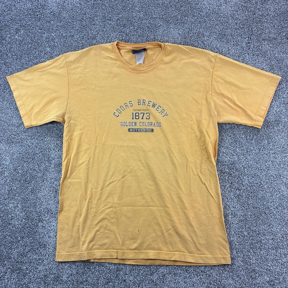 Vintage Coors Brewery Shirt Mens Large Yellow Alcohol Drinking Colorado JanSport